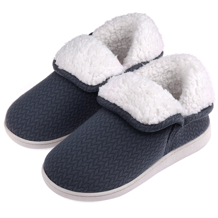 Womens Memory Foam Slippers Booties Warm Plush House Shoes Rubber Sole TPR Image 3