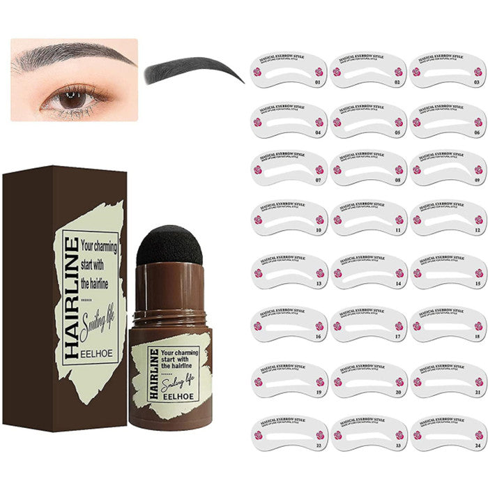 Eyebrow Stamp Shaping Kit Waterproof Eyebrow Powder With 24 Reusable Brow Stencils Image 1
