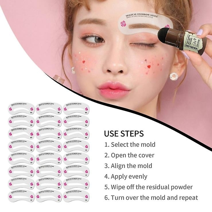 Eyebrow Stamp Shaping Kit Waterproof Eyebrow Powder With 24 Reusable Brow Stencils Image 4
