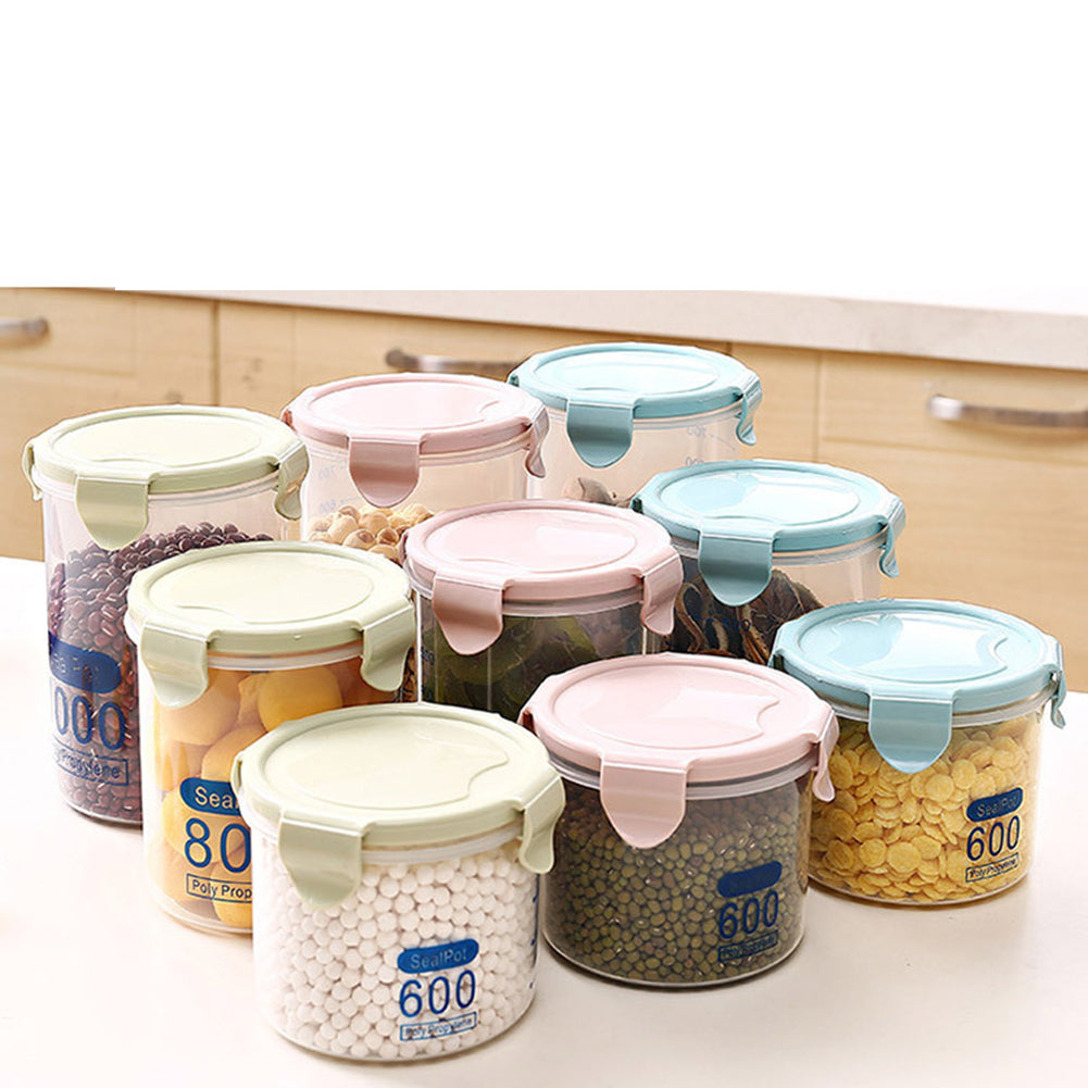 CloudStyle Kitchen Storage Jar Food Storage Container Transparent Plastic Sealed Easy Buckle Jar With Scale Image 1