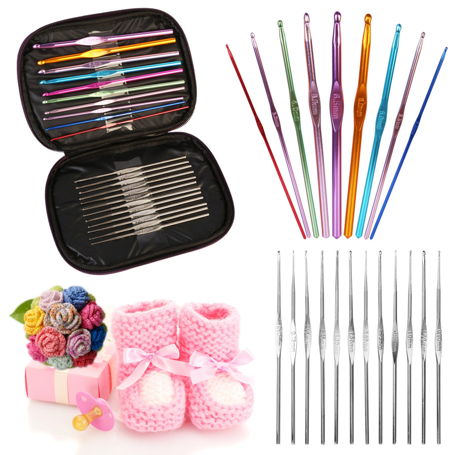 22Pcs Multi-Color Aluminum Crochet Hook Set with Storage Bag for Sewing Projects Image 1