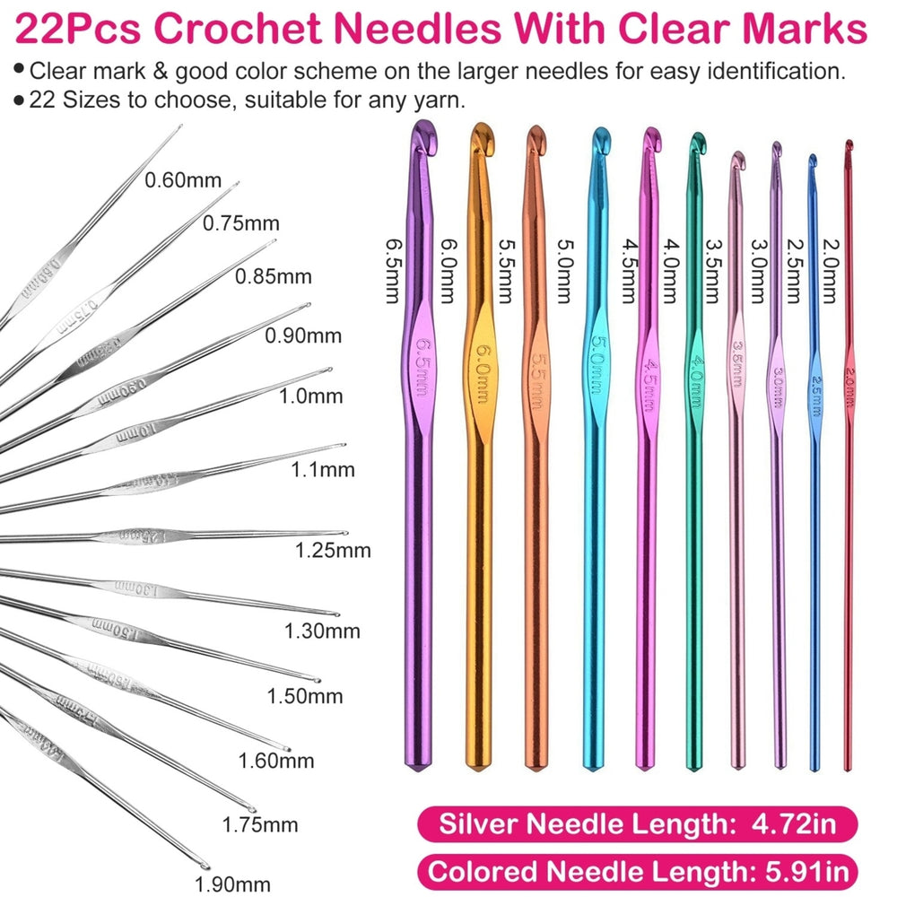 22Pcs Multi-Color Aluminum Crochet Hook Set with Storage Bag for Sewing Projects Image 2