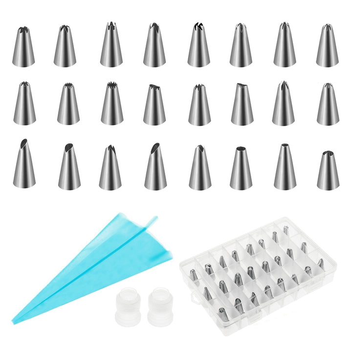 24Pcs Cake Decorating Kit Stainless Steel Icing Tips Pastry Bags Reusable Couplers Image 1