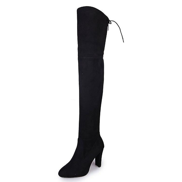 Women Knee Boots Pointed Toe High Heels Boots Winter Sexy Slim Suede Zipper Shoes Image 1