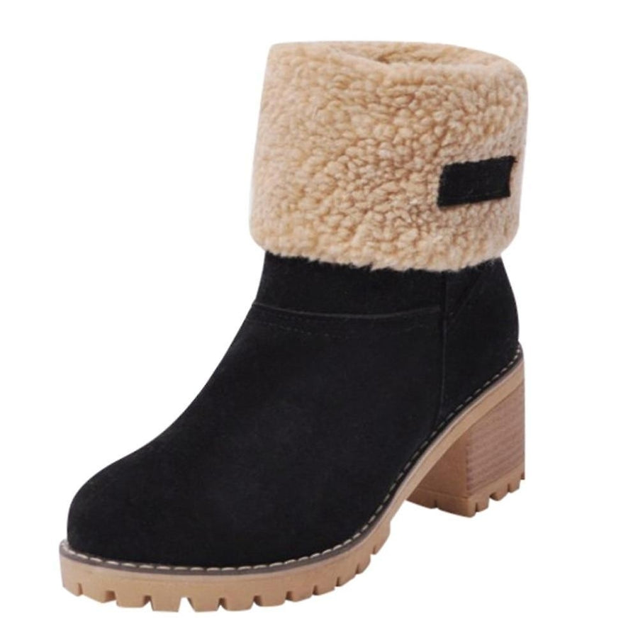 Women Winter Boots Short Snow Flock Warm Bootie Shoes Slip On Short Ankle Chunky Heel Boots Image 1