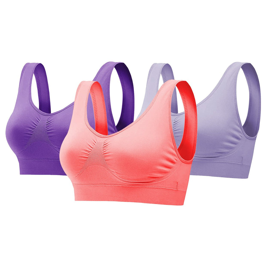 3 Pack Seamless Wire-free Sport Bras Women Light Support Tank Tops Yoga Fitness Image 1