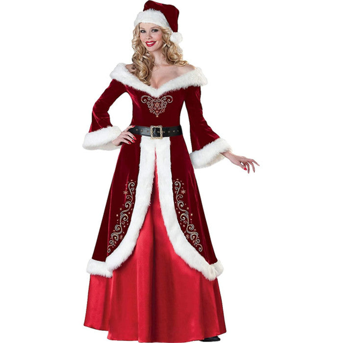 Woman Fancy Dress Mother Christmas V Neck Dress Long Sleeve Retro Luxury Costume Image 1