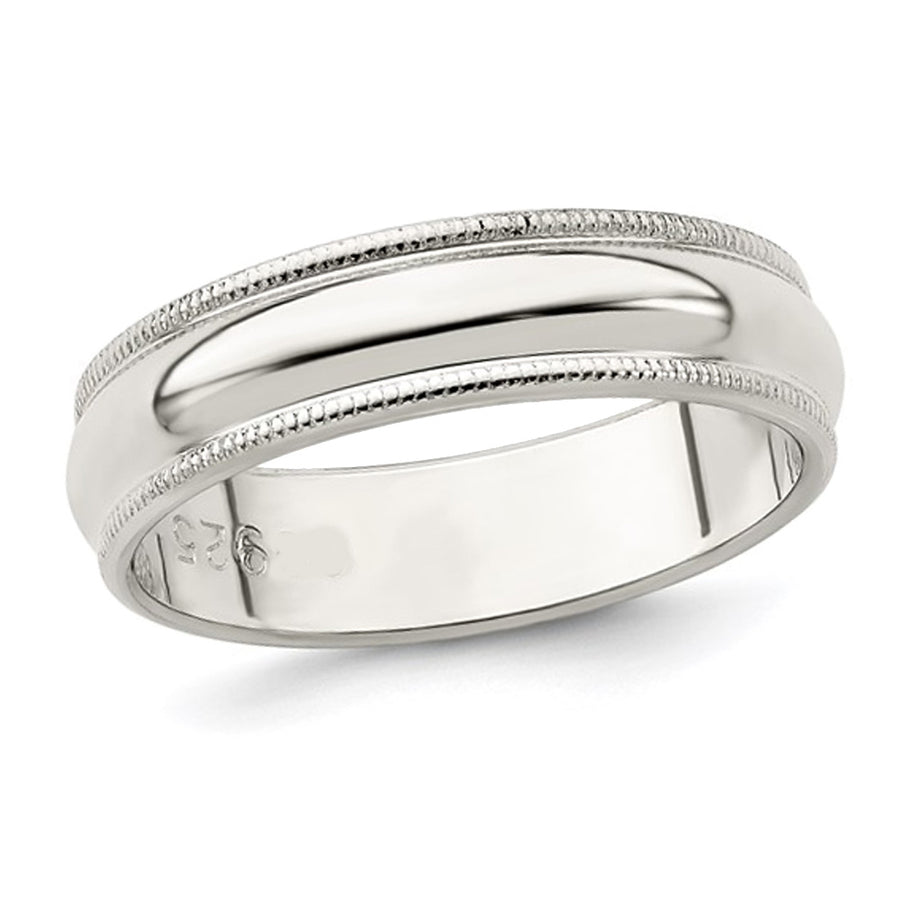 Ladies or Mens Milgrain Wedding Band Ring in Sterling Silver (5mm) Image 1
