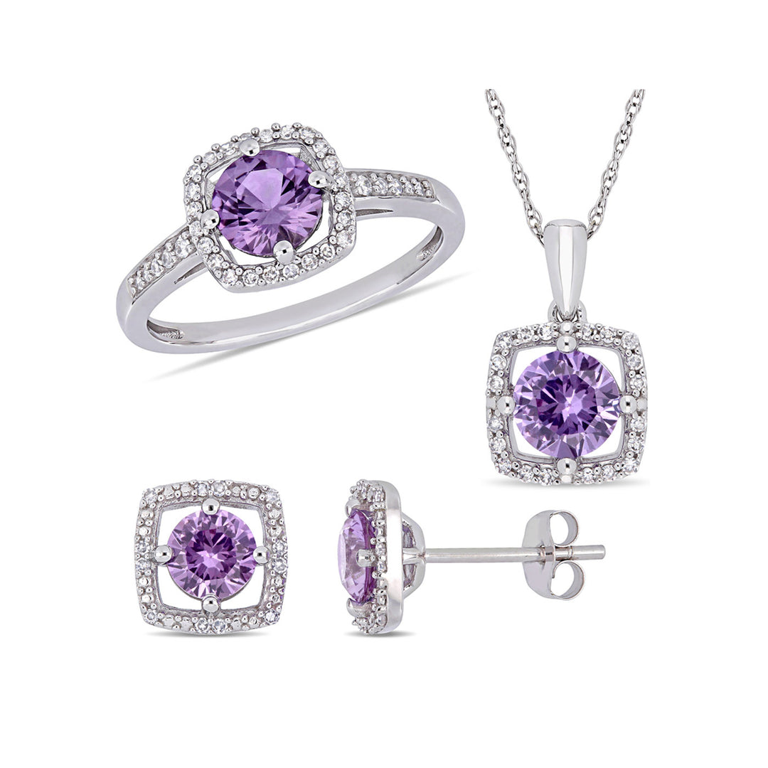 2.20 Carat (ctw) Lab-Created Alexandrite Earrings, Pendant, and Ring Set in 10K white Gold Image 1