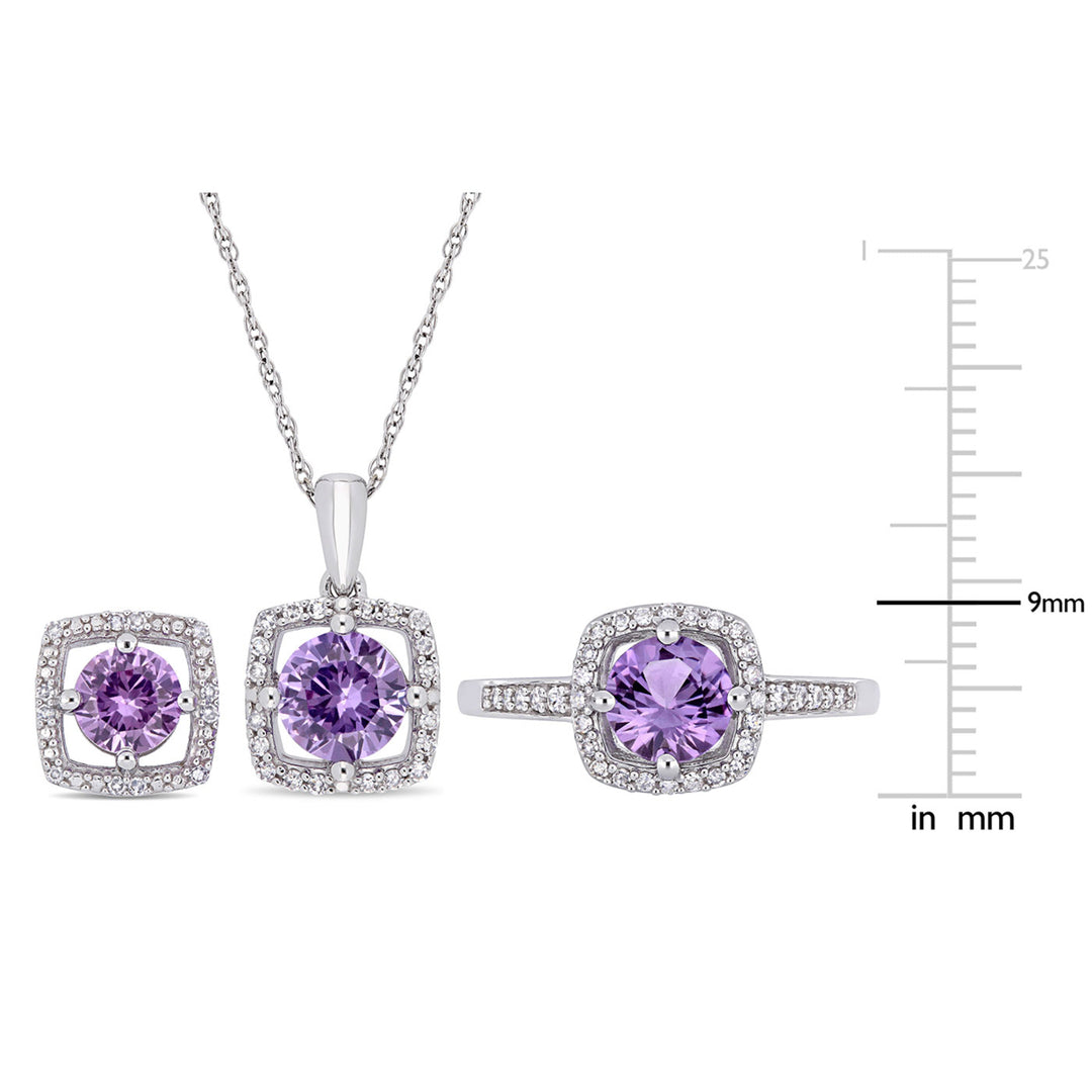 2.20 Carat (ctw) Lab-Created Alexandrite Earrings, Pendant, and Ring Set in 10K white Gold Image 3
