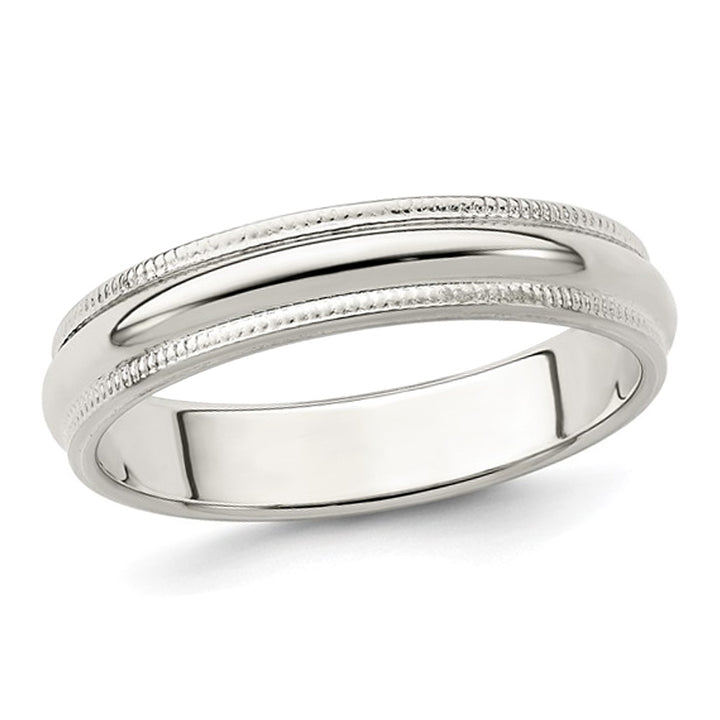 Ladies Milgrain Wedding Band Ring in Sterling Silver (4mm) Image 1