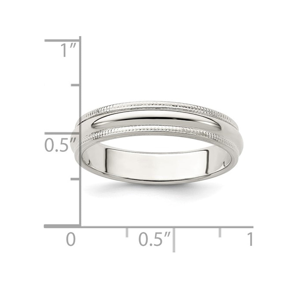 Ladies Milgrain Wedding Band Ring in Sterling Silver (4mm) Image 4