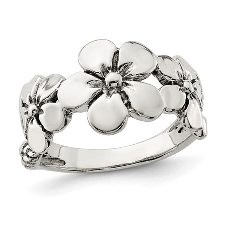 Sterling Silver Polished and Antiqued  Flower Ring Image 1