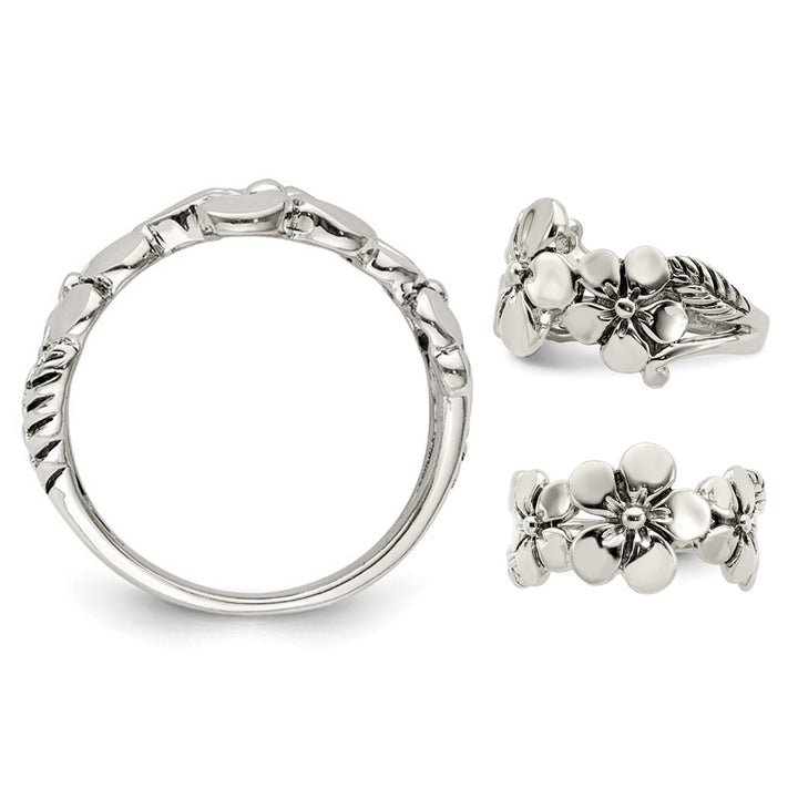 Sterling Silver Polished and Antiqued  Flower Ring Image 2