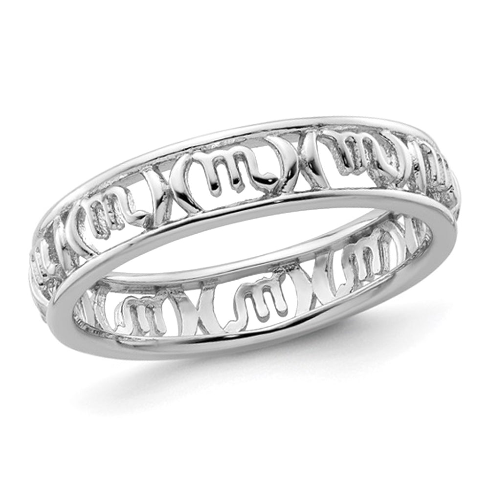 Sterling Silver Scorpio Zodiac Astrology Ring Band Image 1