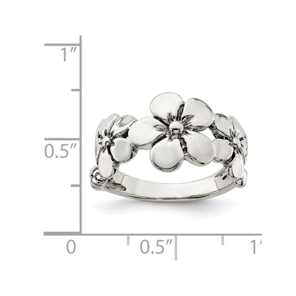 Sterling Silver Polished and Antiqued  Flower Ring Image 3