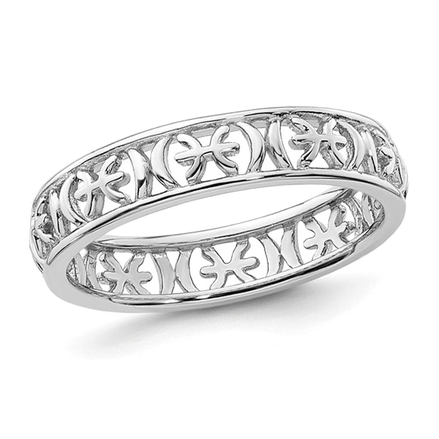 Sterling Silver Pisces Zodiac Astrology Ring Band Image 1