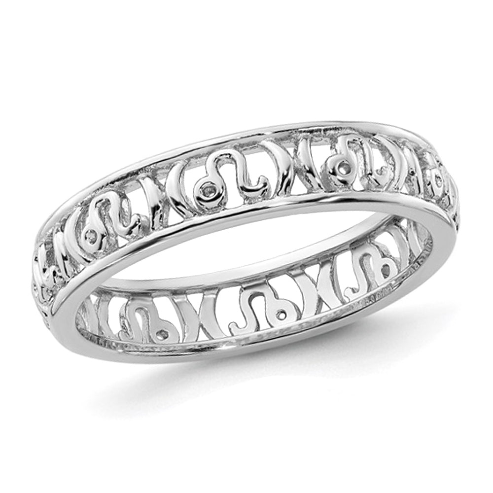 Sterling Silver Leo Zodiac Astrology Ring Band Image 1
