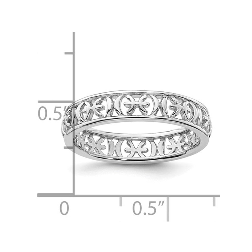 Sterling Silver Pisces Zodiac Astrology Ring Band Image 2