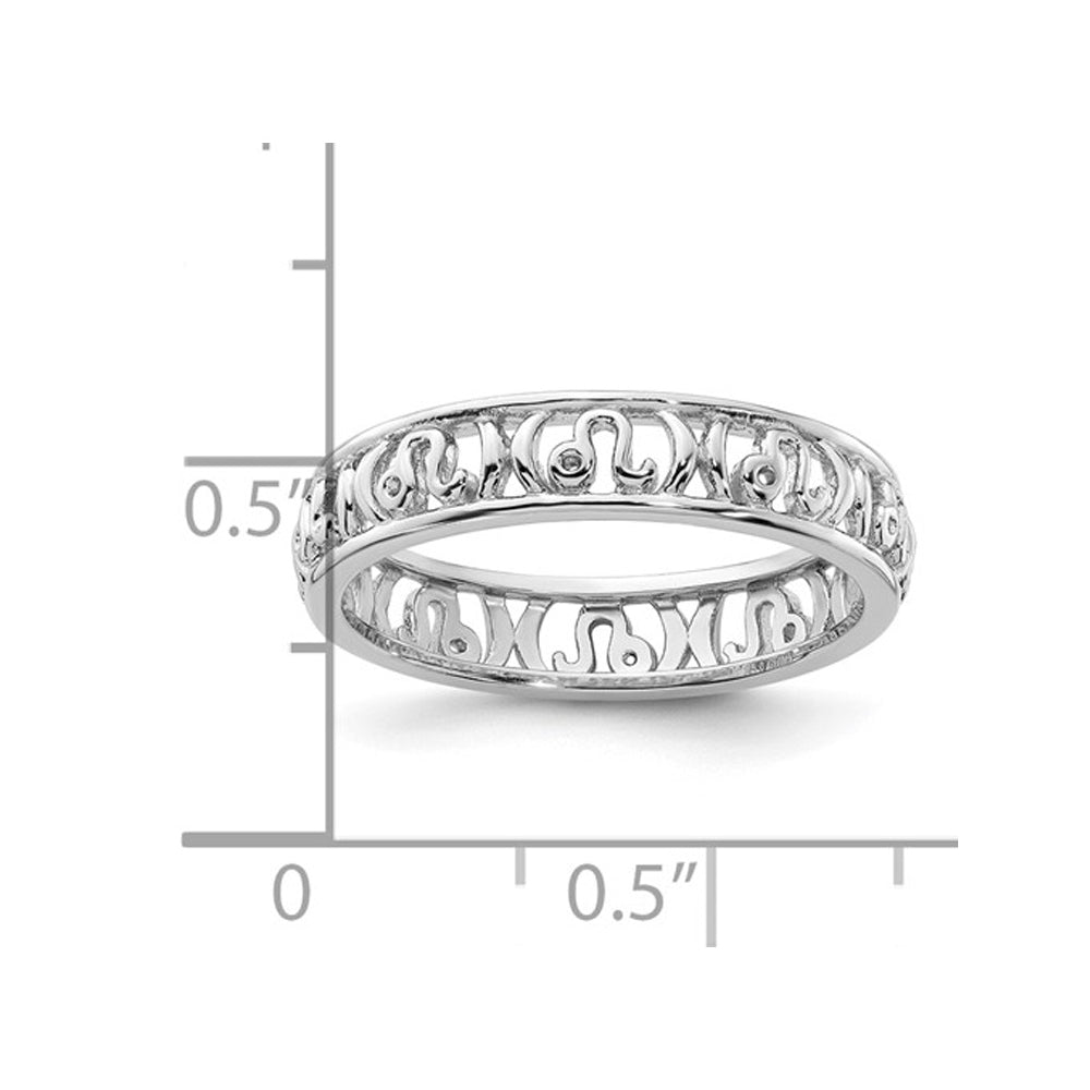 Sterling Silver Leo Zodiac Astrology Ring Band Image 3