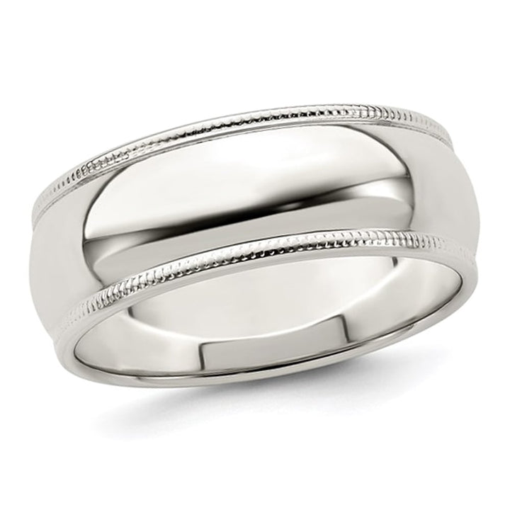 Mens Milgrain Wedding Band Ring in Sterling Silver (7mm) Image 1