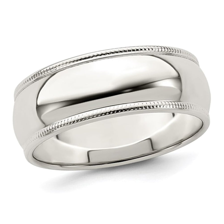 Mens Milgrain Wedding Band Ring in Sterling Silver (7mm) Image 1