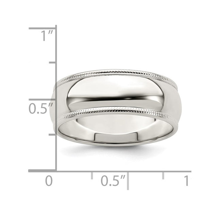 Mens Milgrain Wedding Band Ring in Sterling Silver (7mm) Image 2