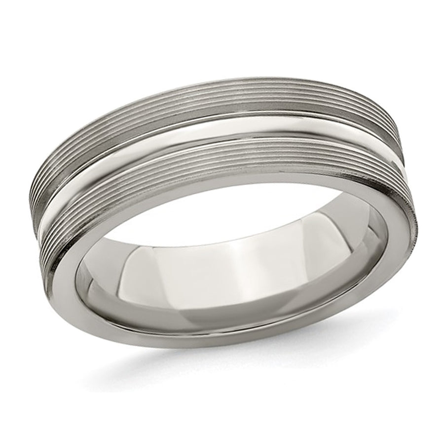 Mens Titanium Brushed Groove Band Ring (7mm) Image 1