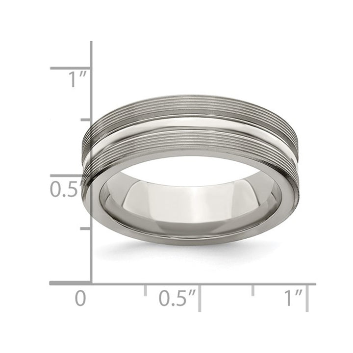 Mens Titanium Brushed Groove Band Ring (7mm) Image 3