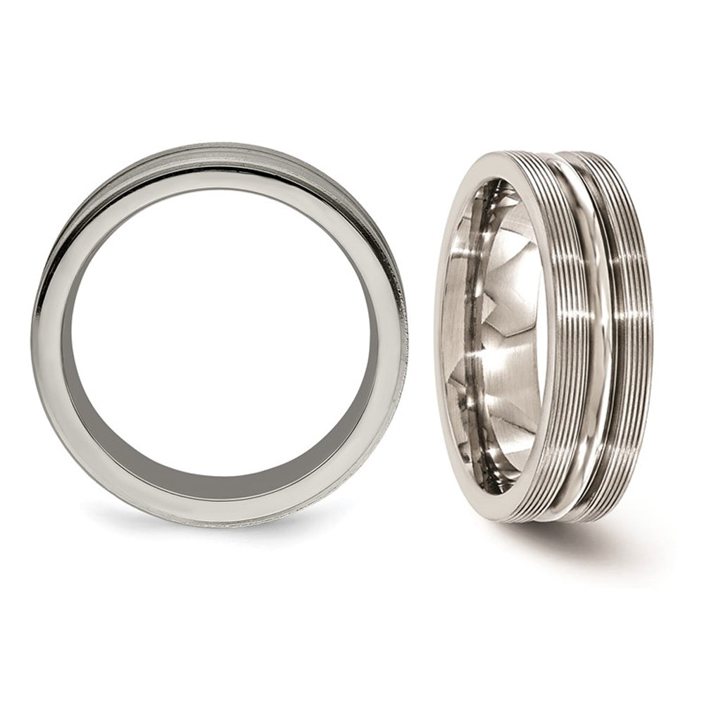 Mens Titanium Brushed Groove Band Ring (7mm) Image 4