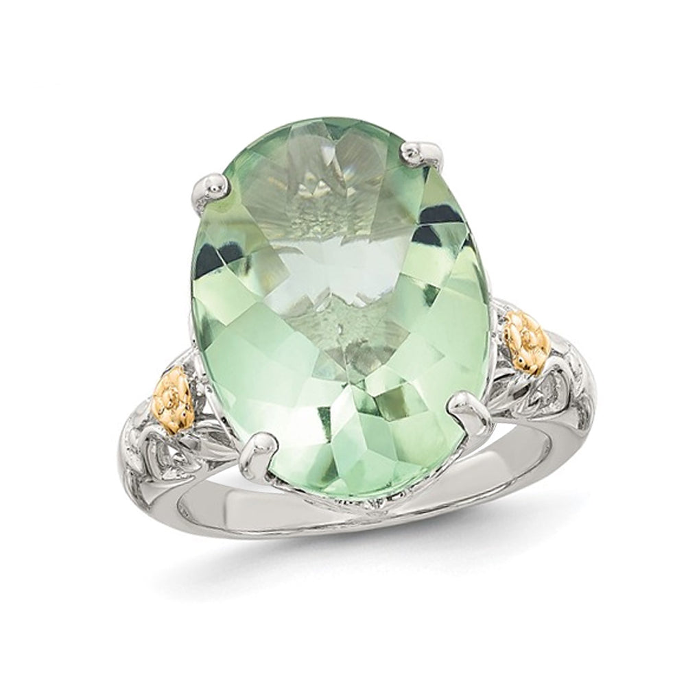 2.00 Carat (ctw) Oval-Cut Green Quartz Ring in Sterling Silver with 14k Accent Image 1