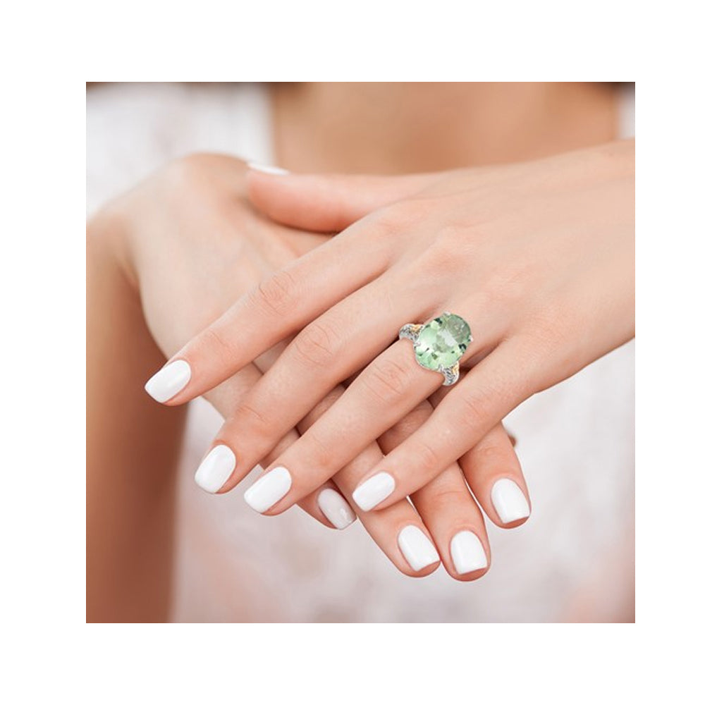 2.00 Carat (ctw) Oval-Cut Green Quartz Ring in Sterling Silver with 14k Accent Image 4