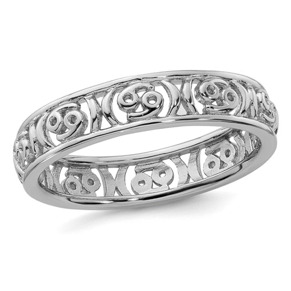 Sterling Silver Cancer Zodiac Astrology Ring Band Image 1