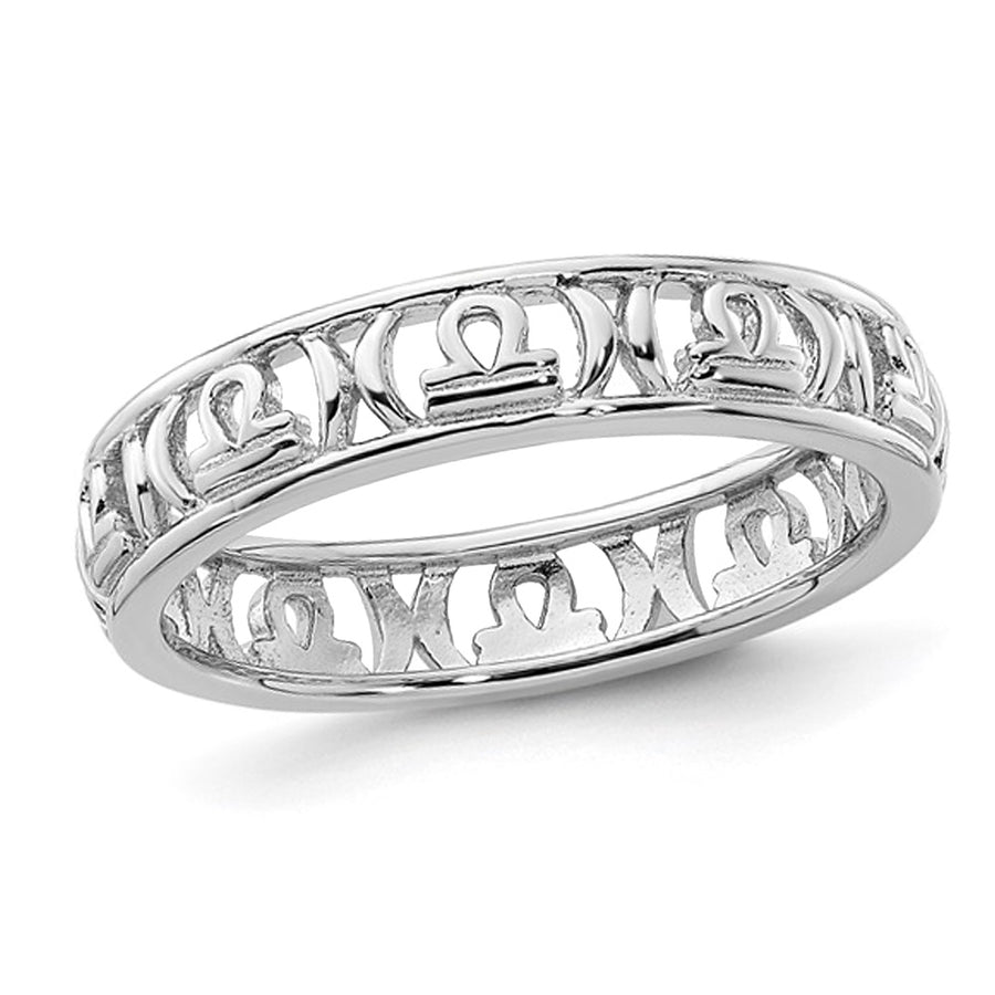 Sterling Silver Libra Zodiac Astrology Ring Band Image 1