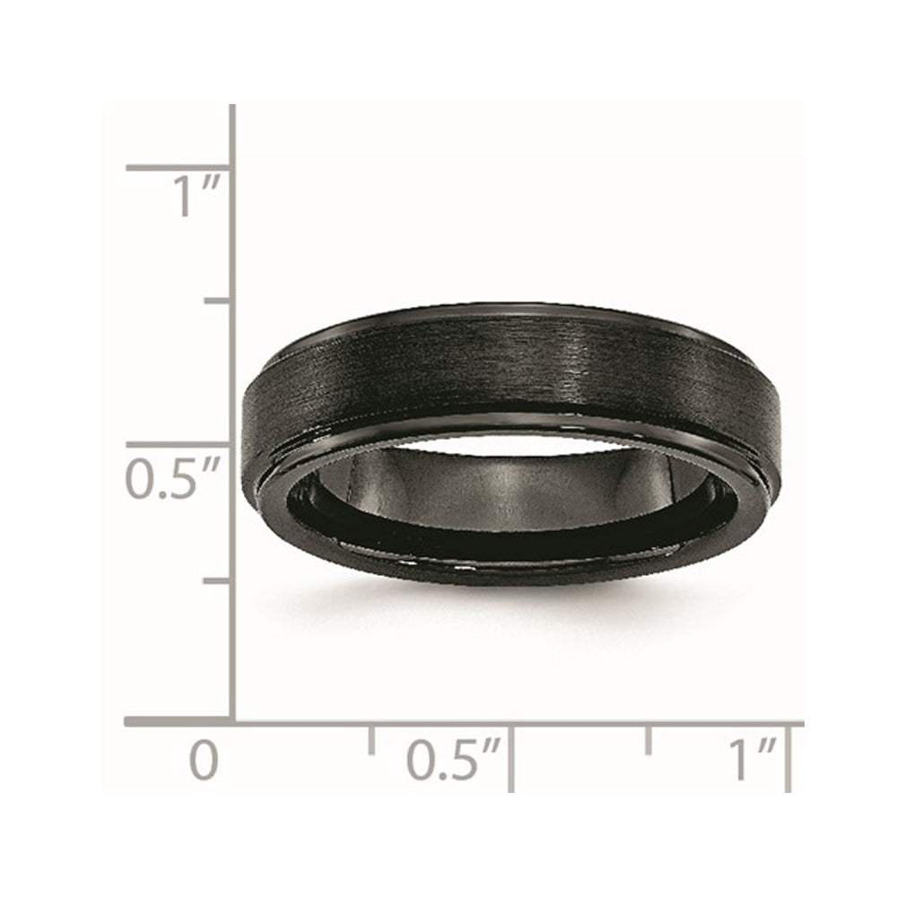 Mens Black Ceramic 6mm Ridged Edge Wedding Band Ring Image 3