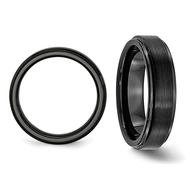 Mens Black Ceramic 6mm Ridged Edge Wedding Band Ring Image 4