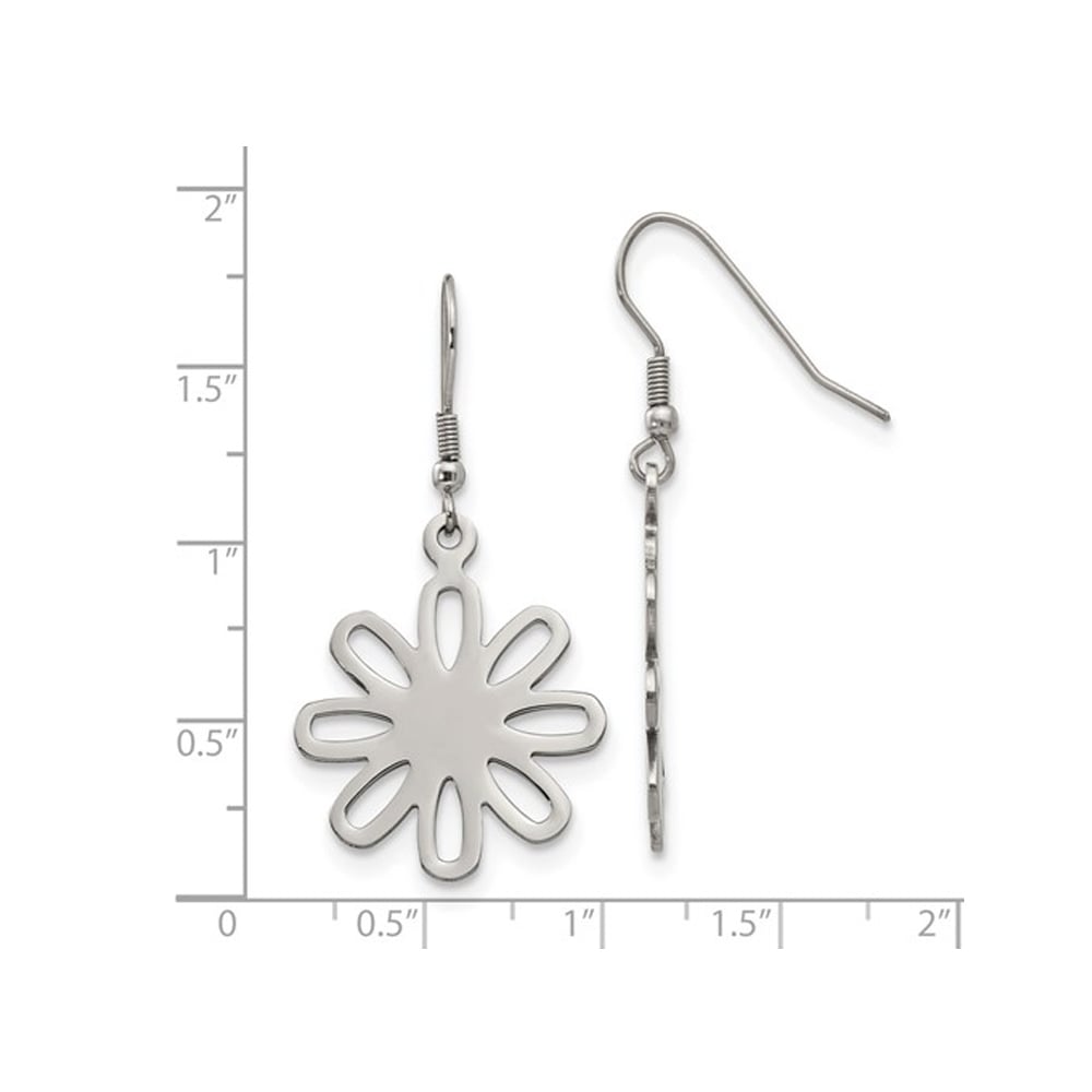 Stainless Steel Large Polished Flower Dangle Earrings Image 4