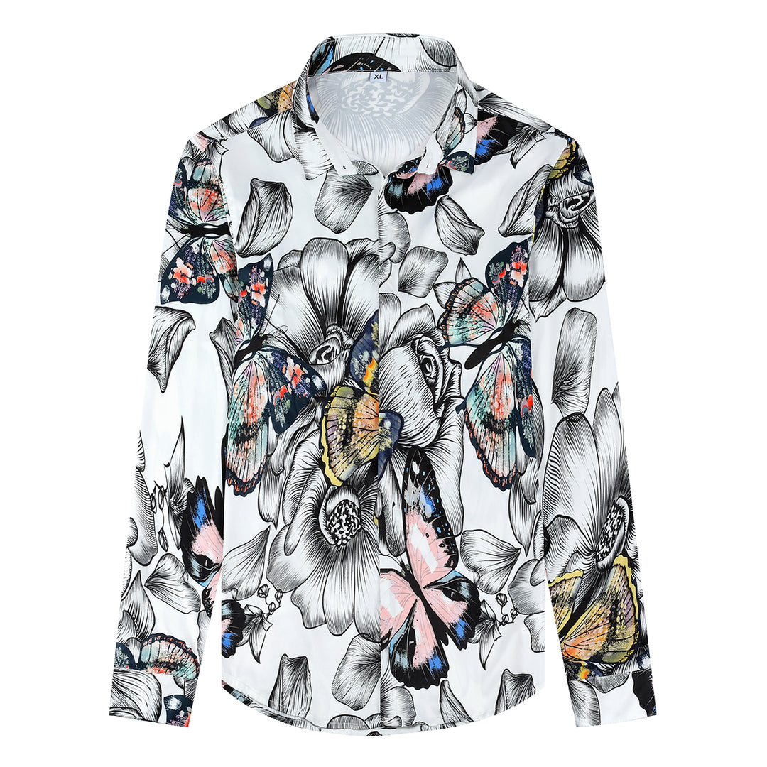 Men High Fashion Shirt Long Sleeve Spring Casual Butterfly Print Beach Wear Button Down Shirts Image 4