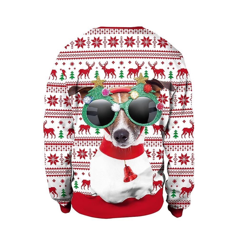Christmas Sweater Winter Autumn Crew Neck Tops Sweatshirt With Reindeer Santa Printed Image 2