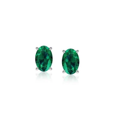 Genuine Oval Cut Emerald Studs Set in Sterling Silver Image 1