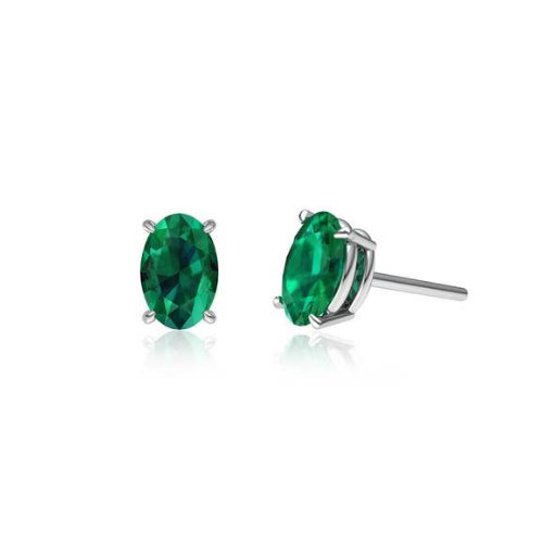 Genuine Oval Cut Emerald Studs Set in Sterling Silver Image 2
