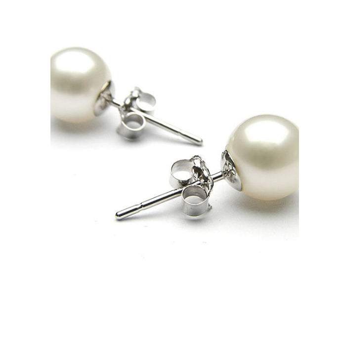 18kt White Gold Plated 8mm Pearl studs Image 1
