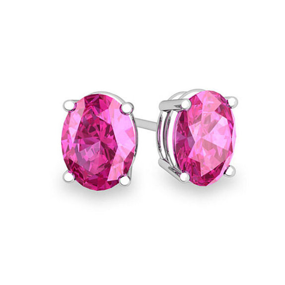 925 2.00 CTTW Genuine Oval Pink Sapphire Gemstone Studs Image 1