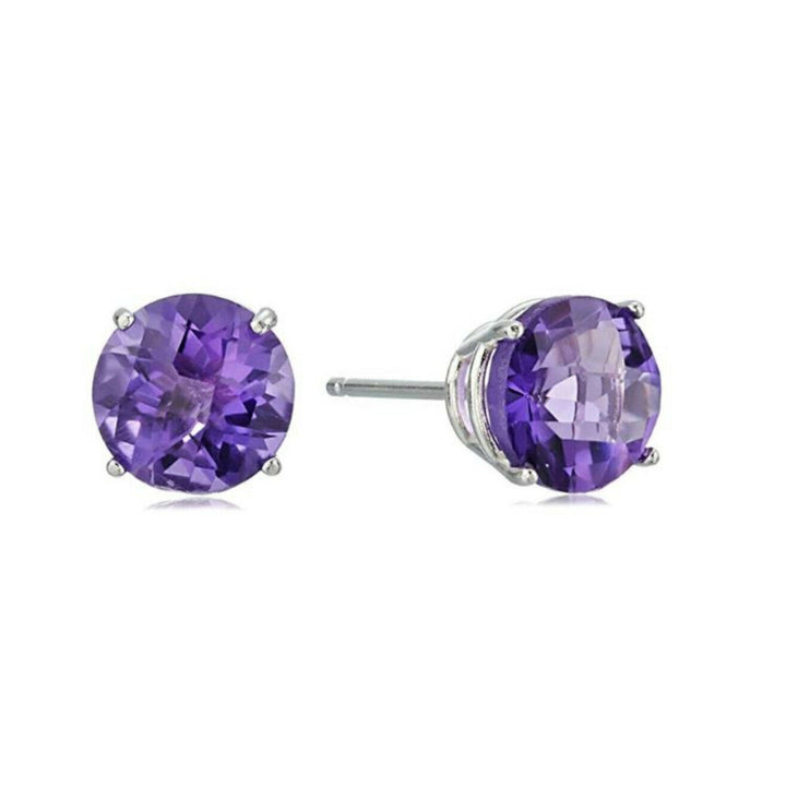 Created Amethyst 6mm Round Cut 925 Sterling Silver Stud Earrings Gifts for Women Image 1