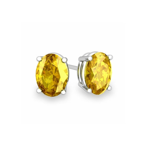 925 STERLING SILVER 2.00CT GENUINE OVAL YELLOW SAPPHIRE STUD EARRINGS WOMEN AND MEN Image 1