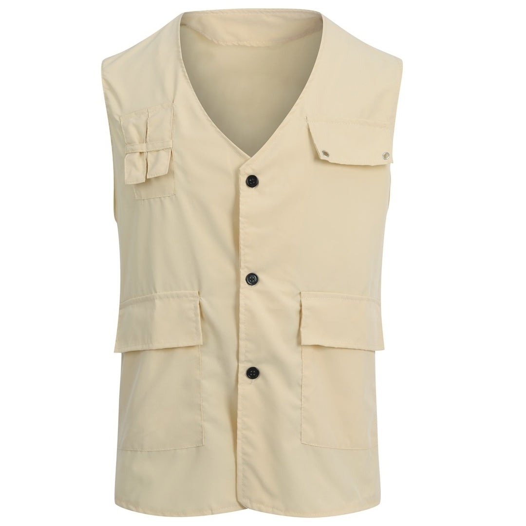 Men Vest Casual Summer Sleeveless Waistcoat Vest Fashion Solid Single Breasted Multi-pocket Tops Image 4