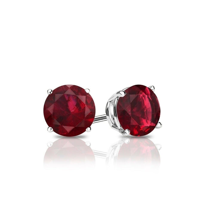Sterling Silver 6mm Round Shaped Lab Ruby Gemstone Stud Earrings Image 1