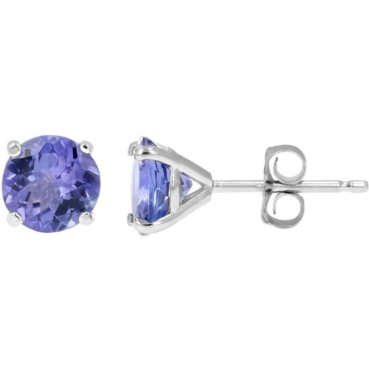 925 SOLID STERLING SILVER 2.00CT GENUINE TANZANITE ROUND STUD EARRINGS WOMEN AND MEN Image 1