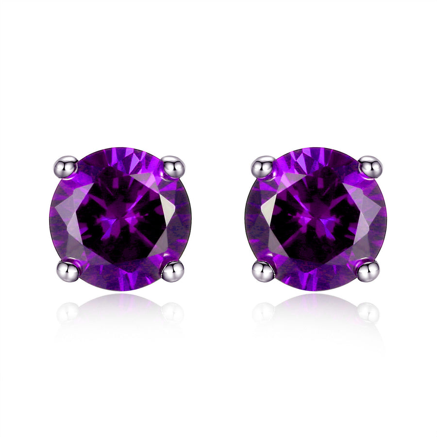LAB CREATED AMETHYST 6MM ROUND CUT 925 STERLING SILVER STUD EARRINGS GIFTS FOR WOMEN Image 1