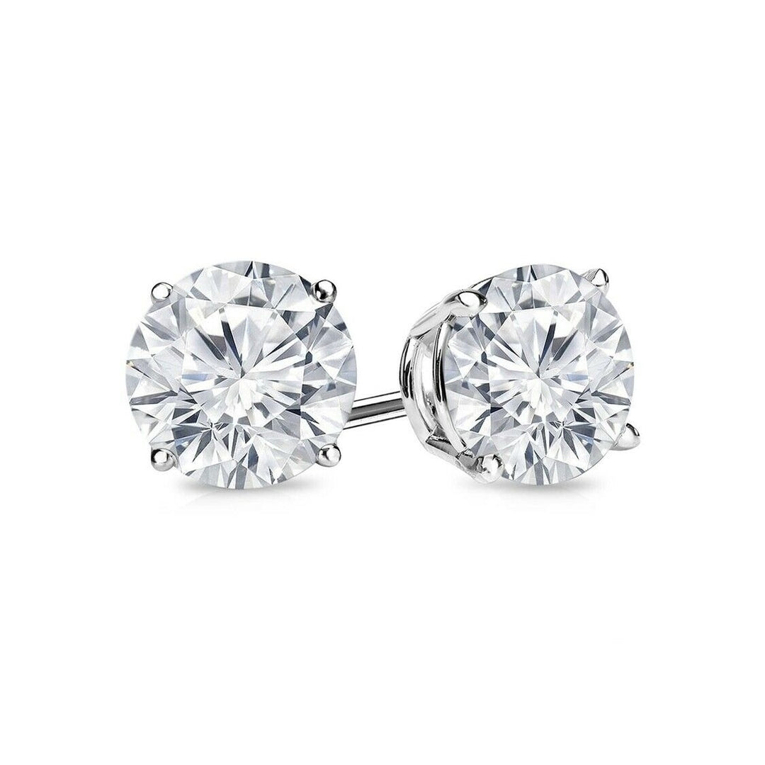 LAB CREATED WHITE TOPAZ 6MM ROUND CUT 925 STERLING SILVER STUD EARRINGS GIFTS FOR WOMEN Image 1